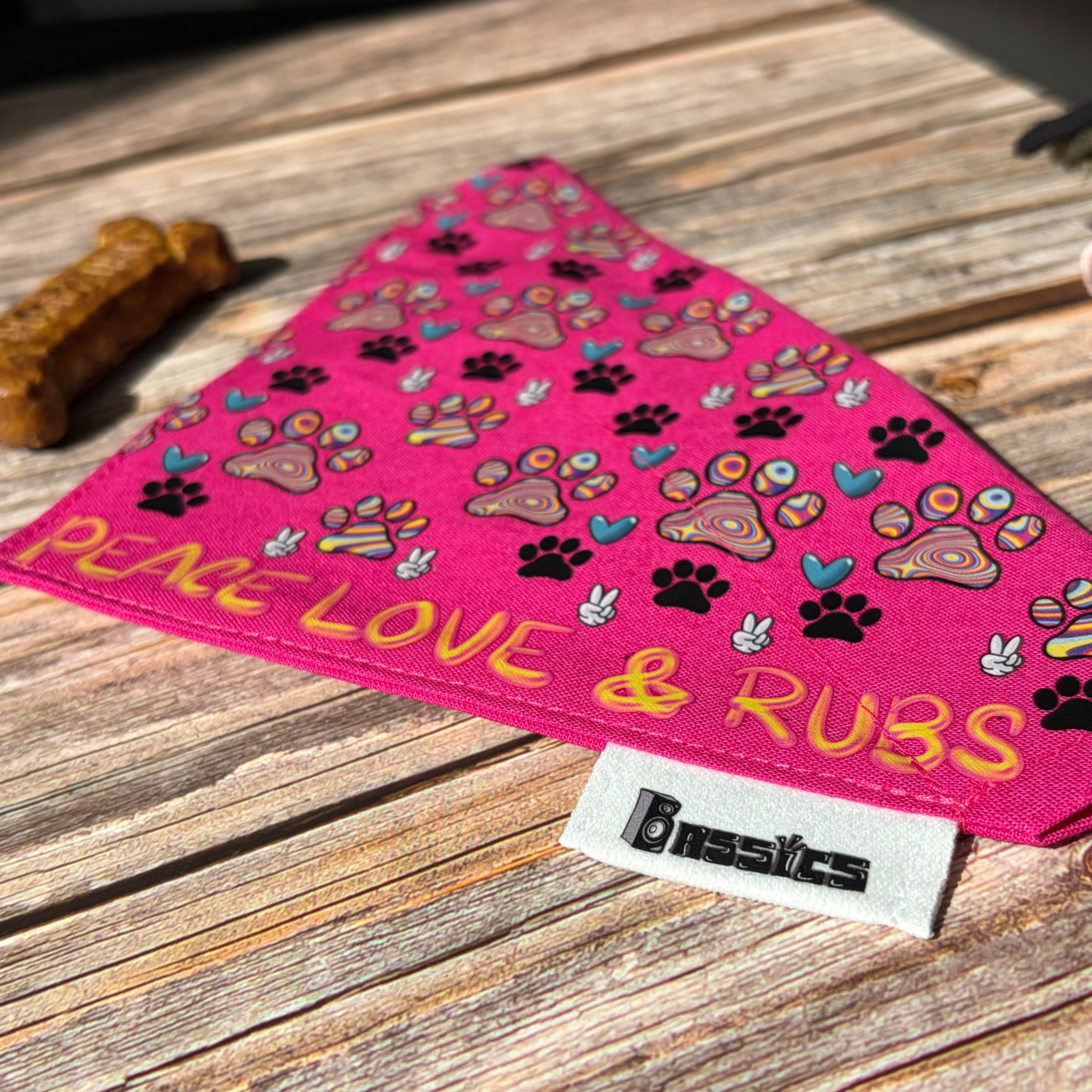 Peace Love & Rubs Over the Collar Bandana