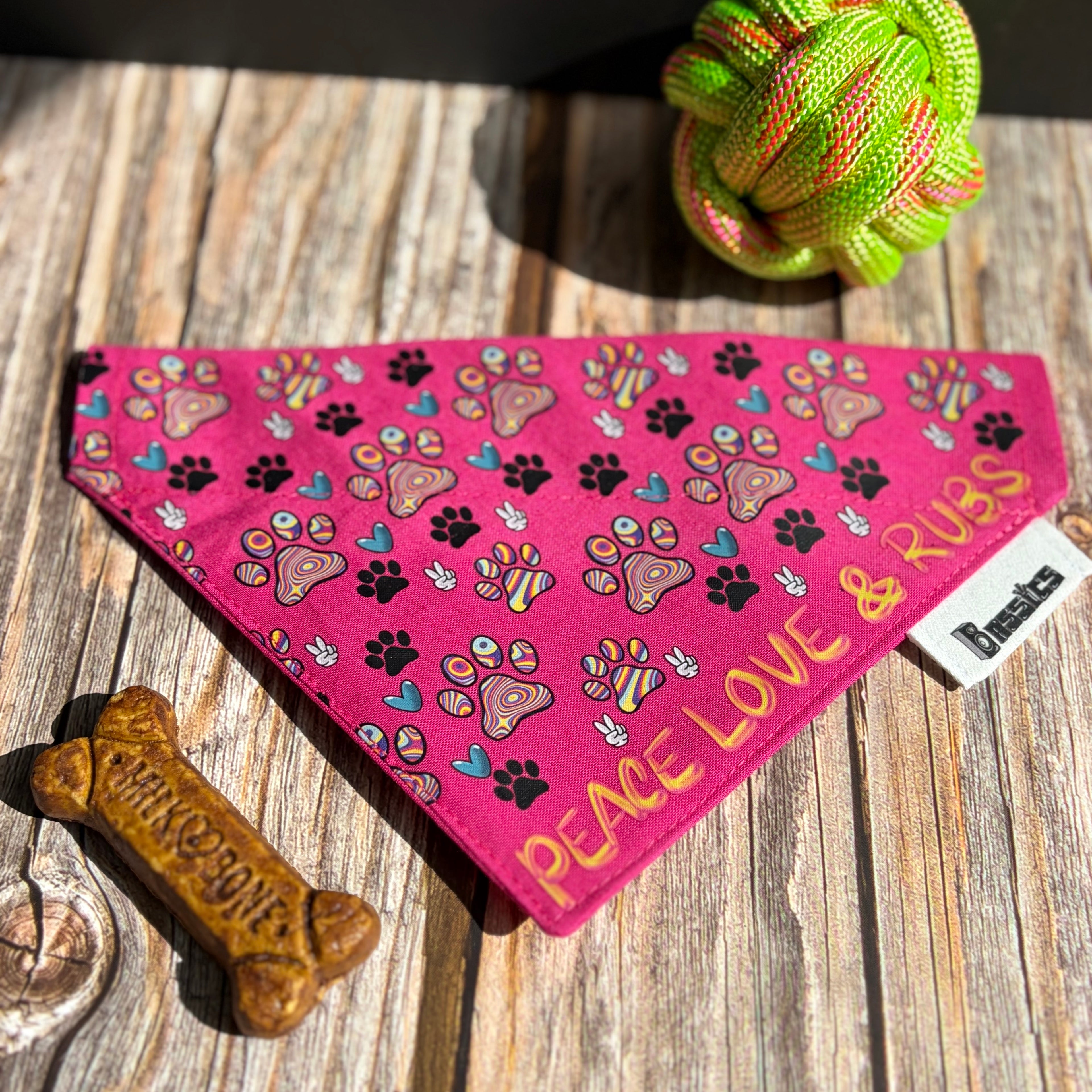 Peace Love & Rubs Over the Collar Bandana