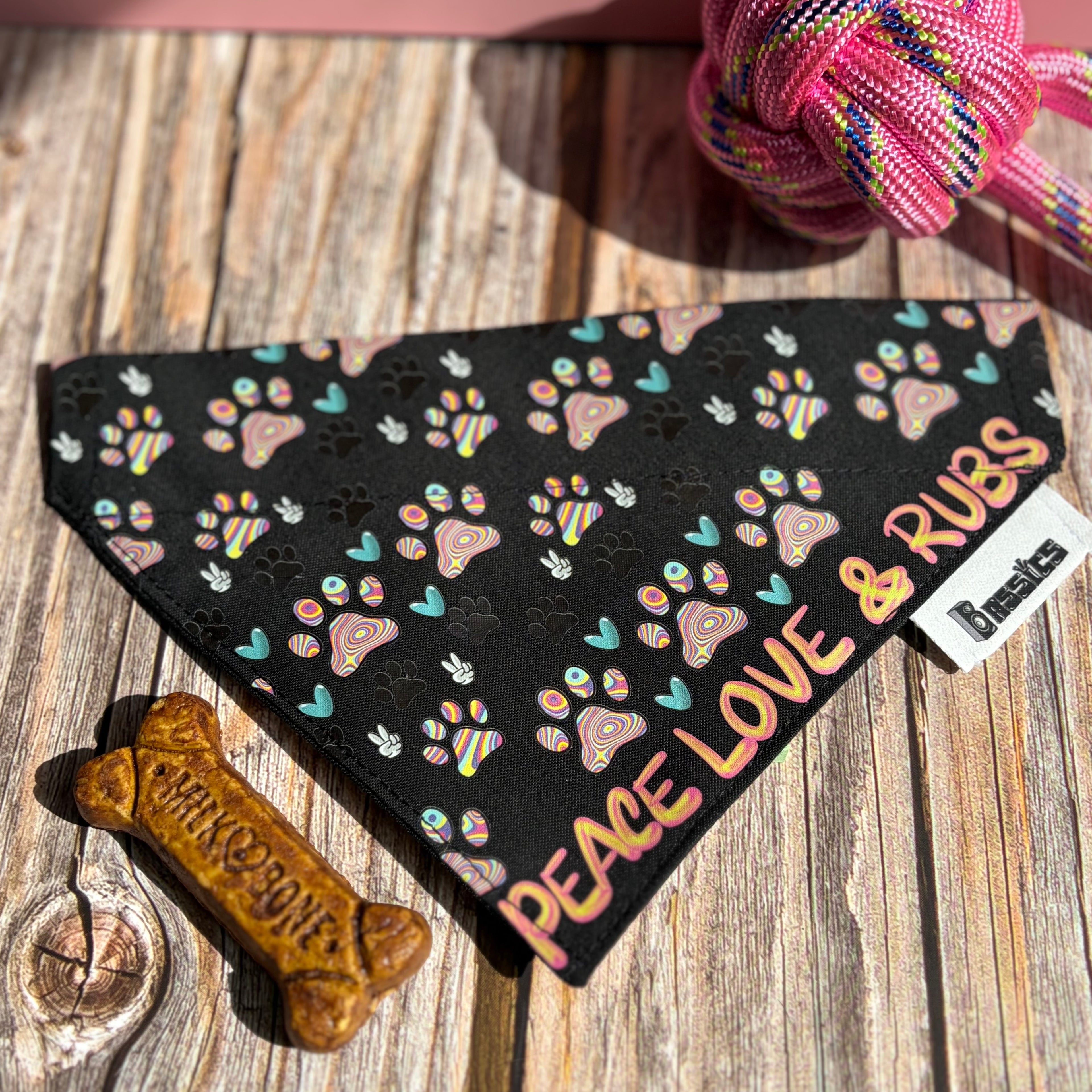 Peace Love & Rubs Over the Collar Bandana