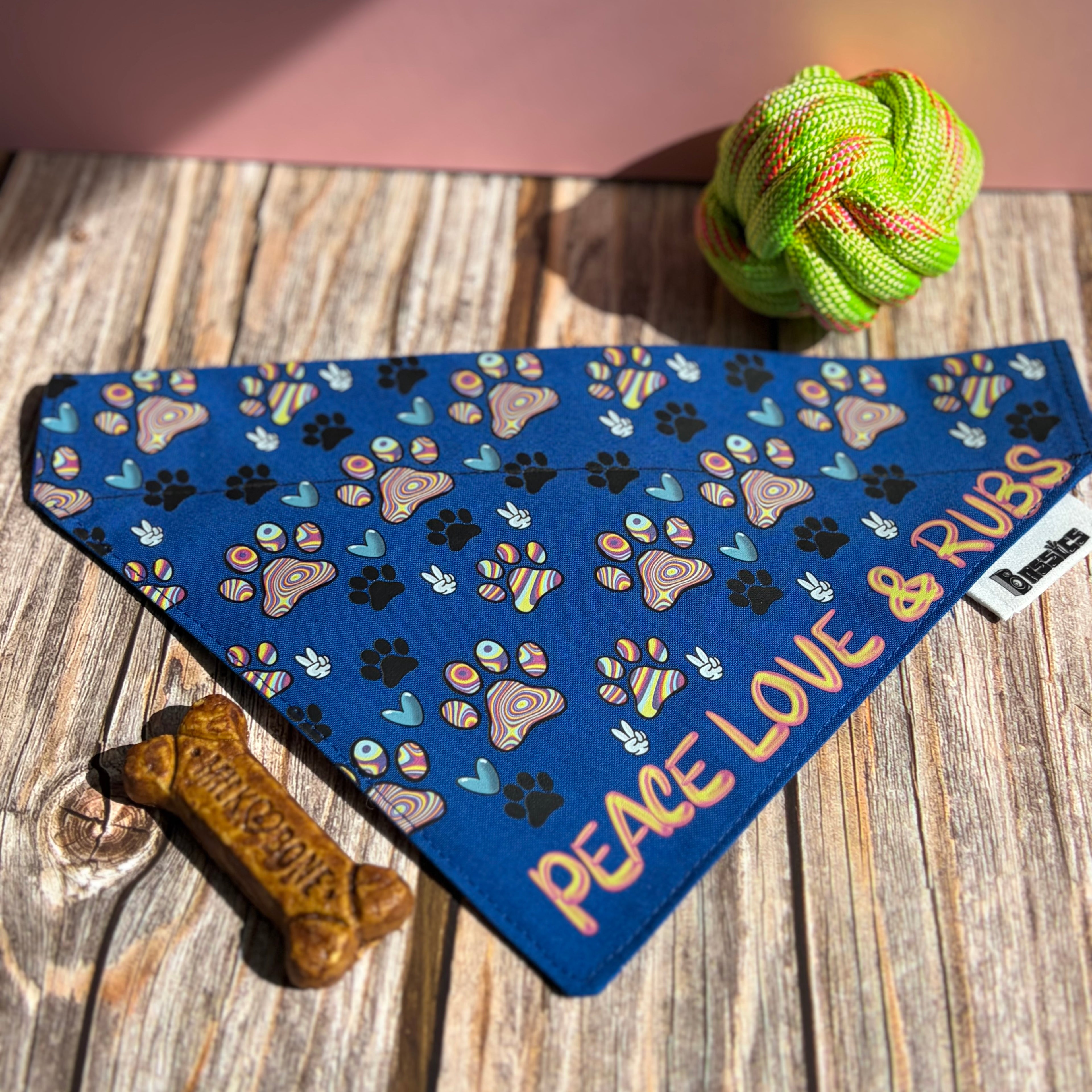 Peace Love & Rubs Over the Collar Bandana